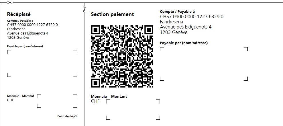 QR-facture pour don à l'association Fandresena